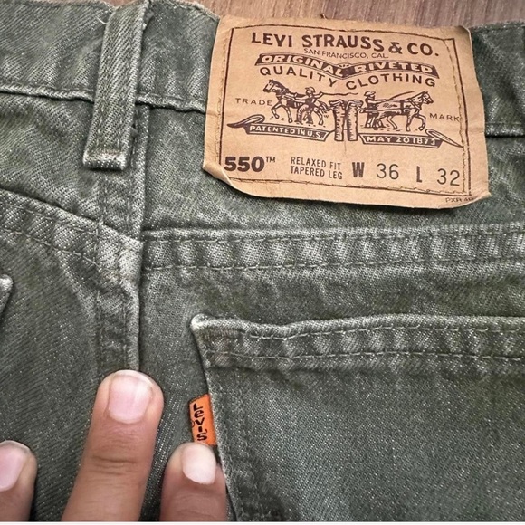 Vintage Levi's Orange Tabs Men's Green and Tan Jeans 36x32 - Picture 5 of 7
